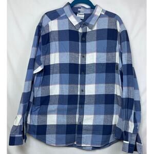 Columbia Mens  XXL Blue/White Buffalo Check Long Sleeve Button Up Flannel